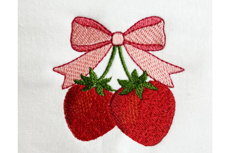 Strawberry and Bow Embroidery Design