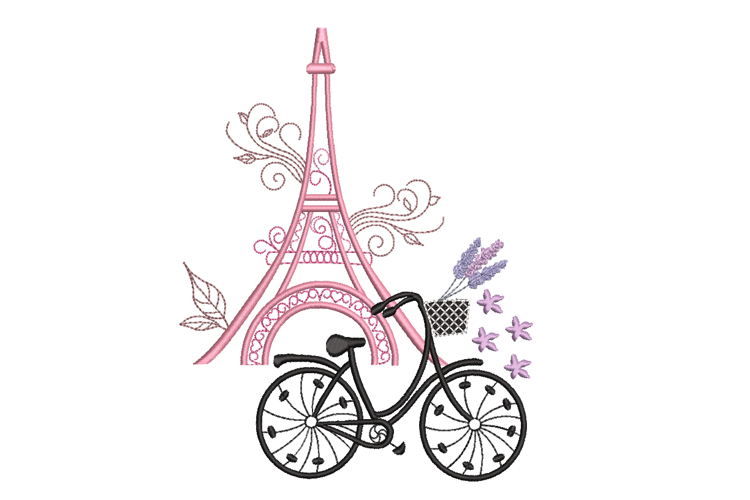 Paris Eiffel Tower Bicycle Embroidery Design Lavender French