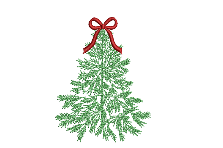 Christmas Tree Red Bow Embroidery Design
