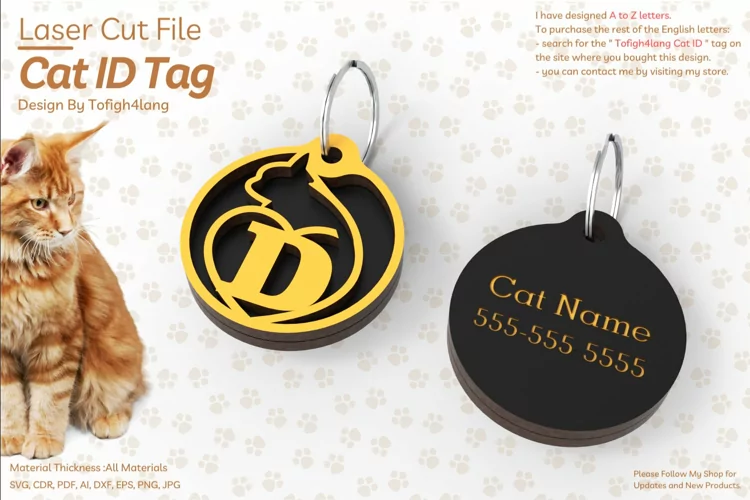 D | Cat ID Tag | Cat ID Tag Slide On Collar| laser cut | SVG