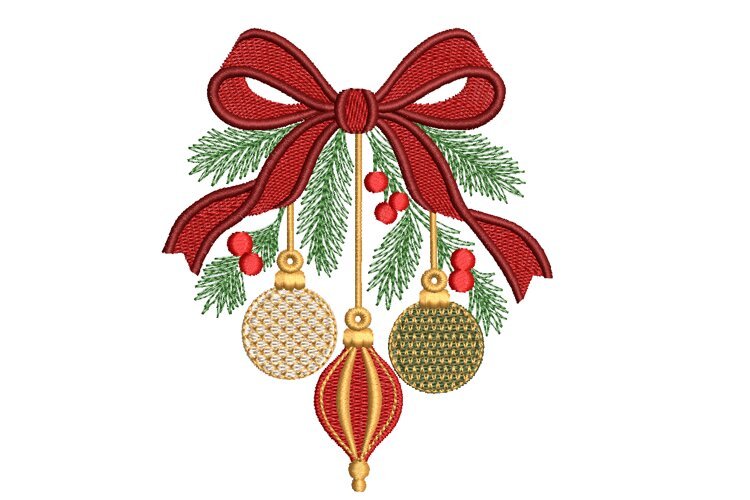 Christmas Ornaments Red Bow Embroidery Design example image 1