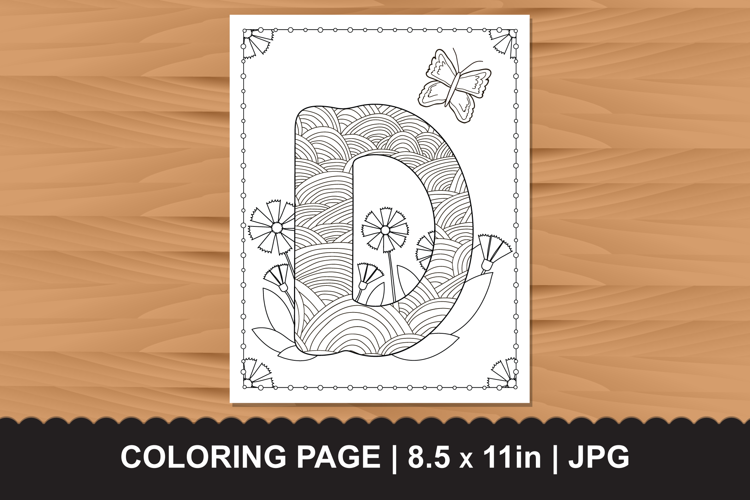 Letter D Coloring Page with Butterflies and Flowers