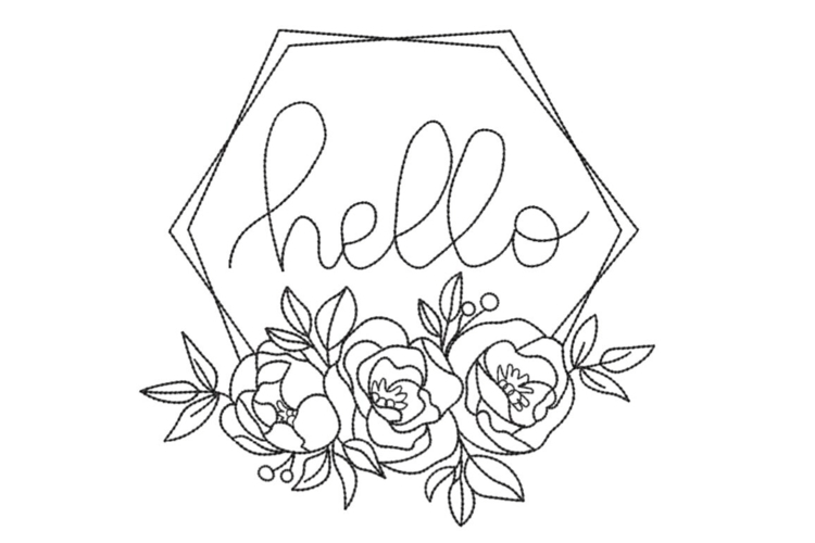 Hello In Floral Frame Machine Embroidery Design