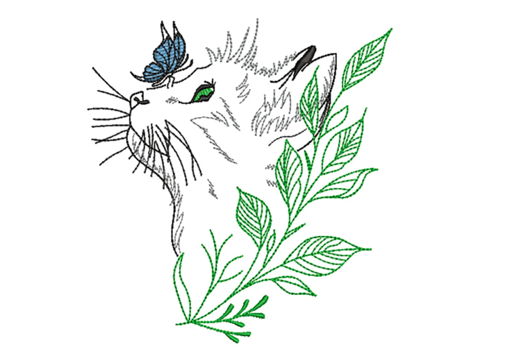 Cat with Butterfly Machine Embroidery Design