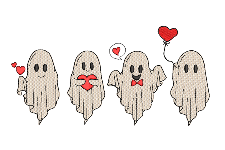 Valentine Ghost with heart embroidery design example image 1