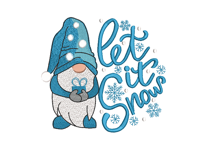 Let it Snow Christmas Gnome. Xmas Machine Embroidery