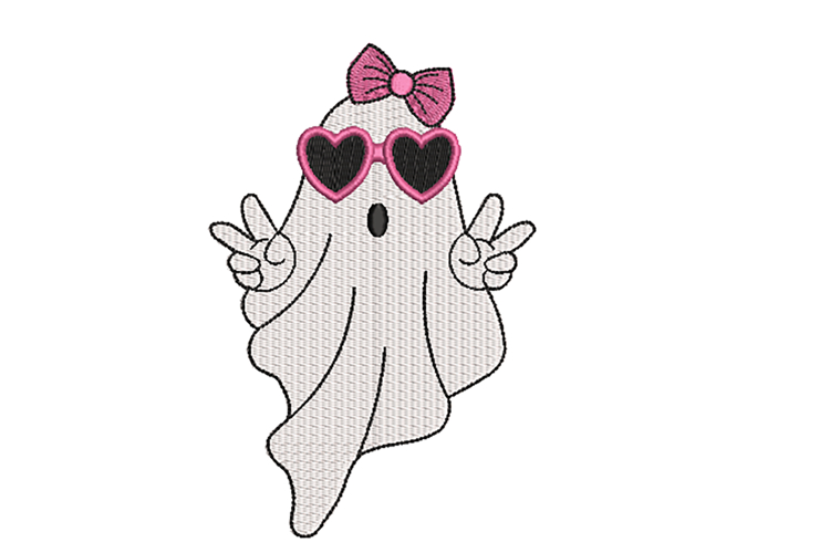 Girl Ghost in sunglasses, Halloween Machine Embroid