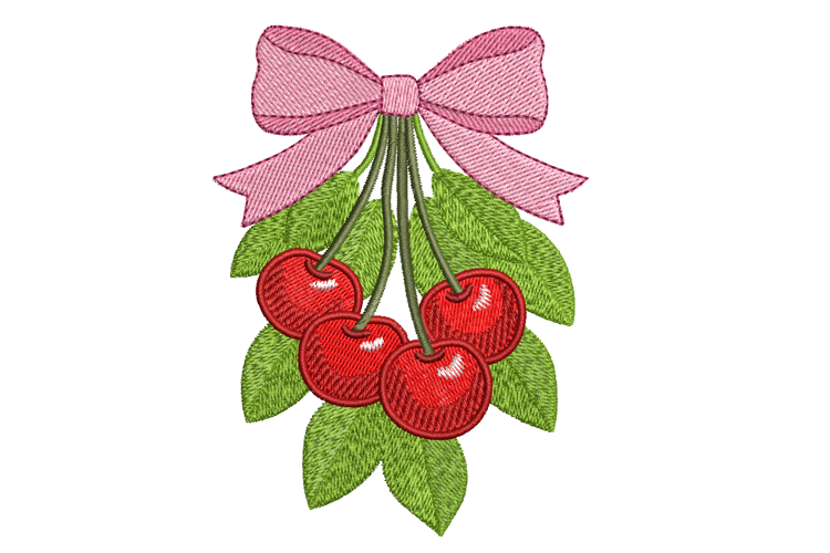 Cherry Bow Embroidery Design 4x4 Hoop Fruit Cottage Kitchen