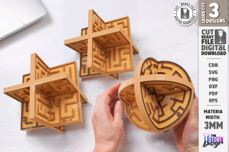 3D Labyrinth Maze Puzzles Laser Cut Bundle | Maze Game SVG
