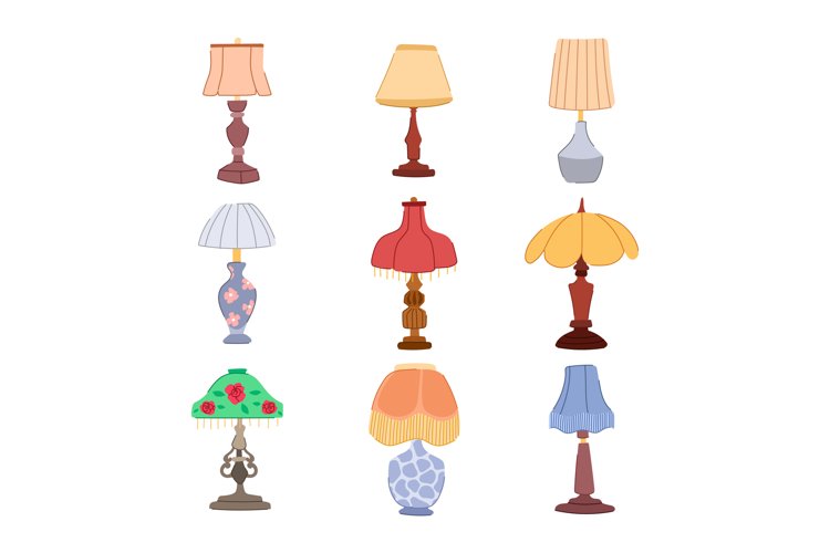 vintage table lamp set cartoon vector illustration example image 1