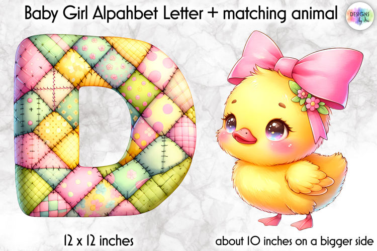 Cute Patchwork Baby Alphabet and Baby Animals PNG, Monogram