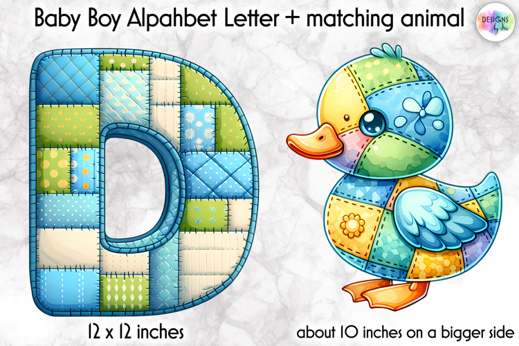 Cute Patchwork Baby Alphabet and Baby Animals PNG, Monogram