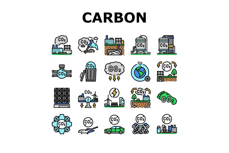 carbon capture co2 storage icons set vector example image 1