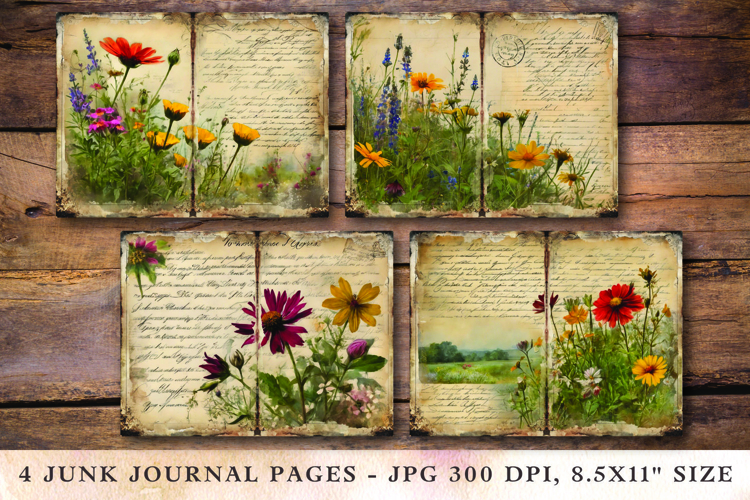 Junk Journal Pages - wildflowers