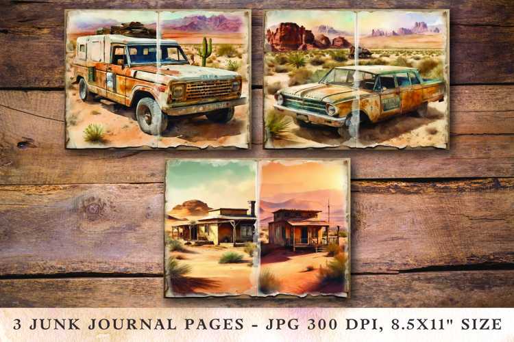 Junk Journal Pages - desert car