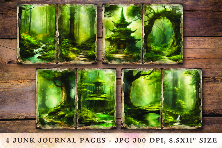 Junk Journal Pages - green fairy forest