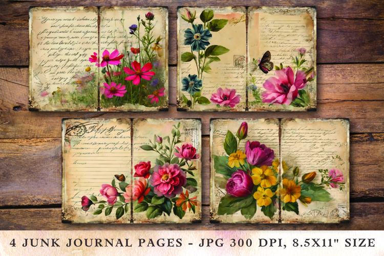 Junk Journal Pages - flowers