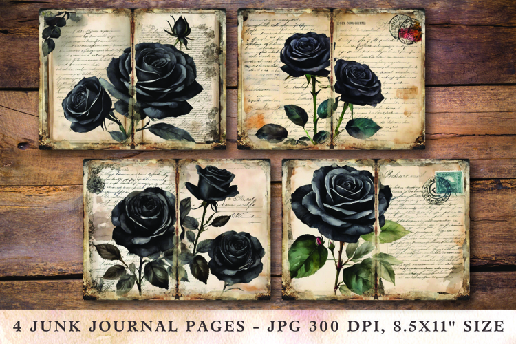 Junk Journal Pages - black roses