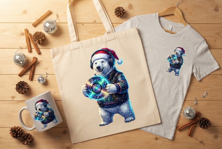 DJ Polar Bear Christmas Vinyl Record Art