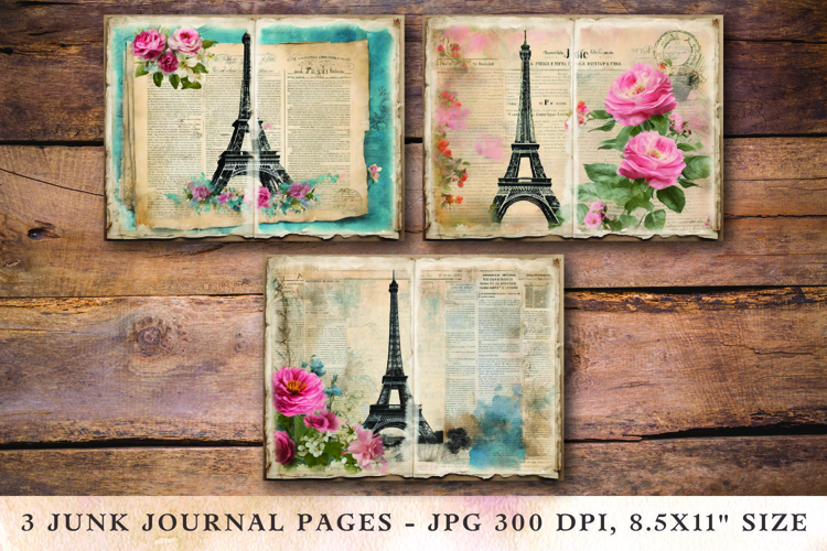 Junk Journal Pages - paris eiffel tower