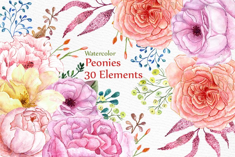 Watercolor wedding flowers clipart example image 1