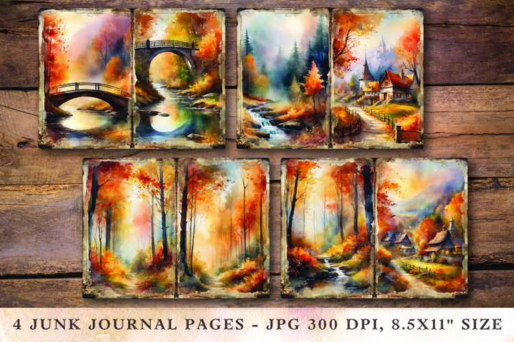 Junk Journal Pages - fall autumn scenery