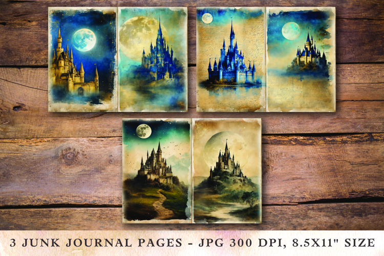 Junk Journal Pages - moon castle