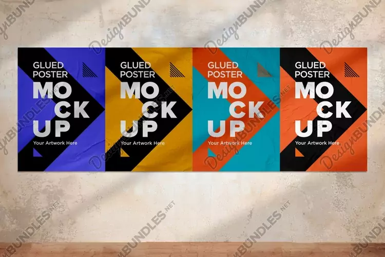 Glued and Crumpled Poster Mockup with Shadow Overlay