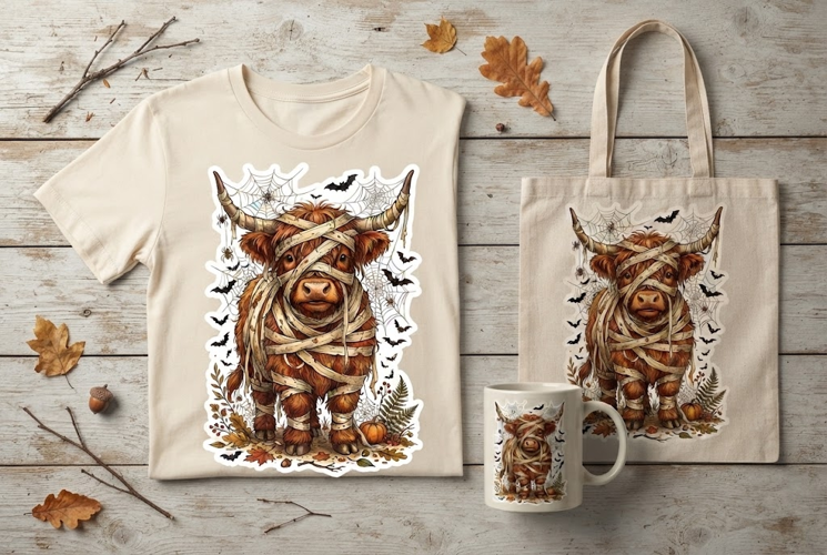 Mummy Highland Cow Halloween Spooky Sticker Art