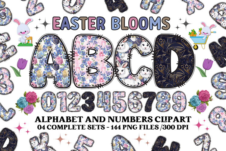 Easter Blooms Alphabet & Numbers Clipart PNG Set
