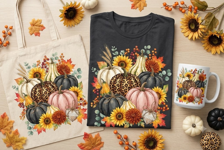Fall Pumpkin Bouquet PNG | Rustic Autumn Floral Sublimation