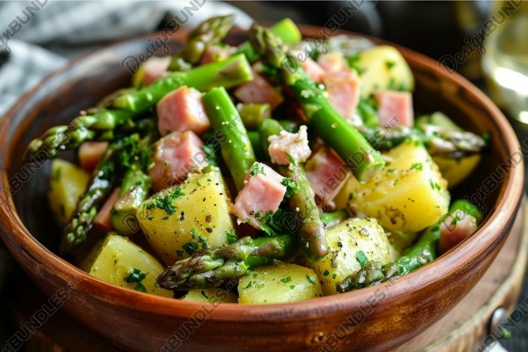 Savory Asparagus ham plate potato. Generate Ai