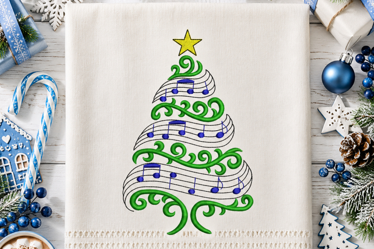 Christmas Tree with Music Notes Machine embroidery