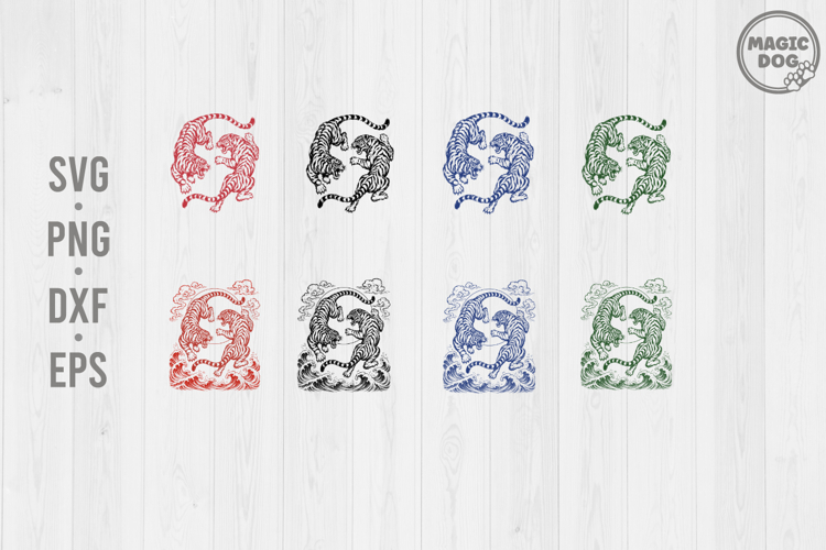 Vintage Tattoo Fighting Tigers, Retro Asian Tattoo Style SVG