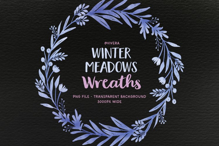 Cool Blue Purple Winter Meadows Watercolor Wreaths example image 1
