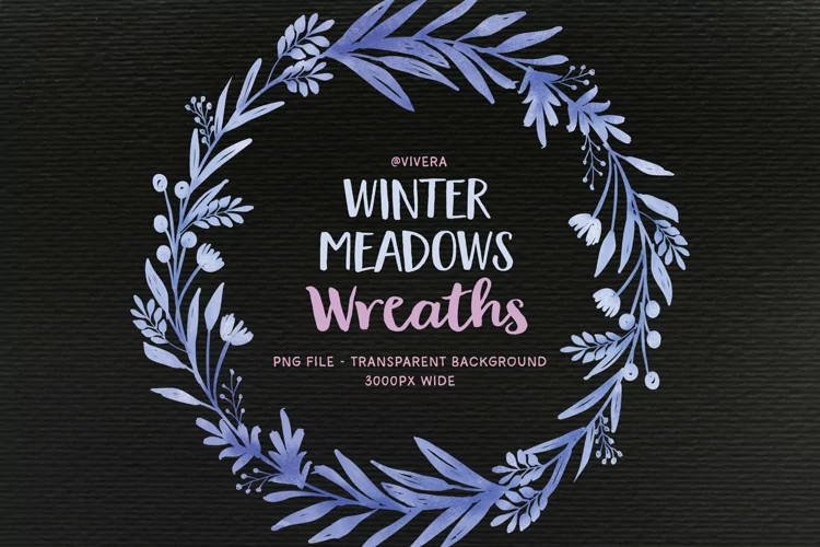 Cool Blue Purple Winter Meadows Watercolor Wreaths