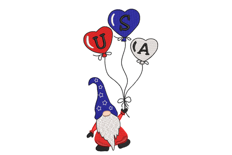 USA Patriotic Gnome Machine Embroidery Design