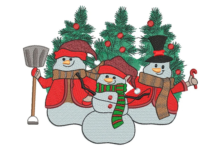 Three Snowman machine embroidery