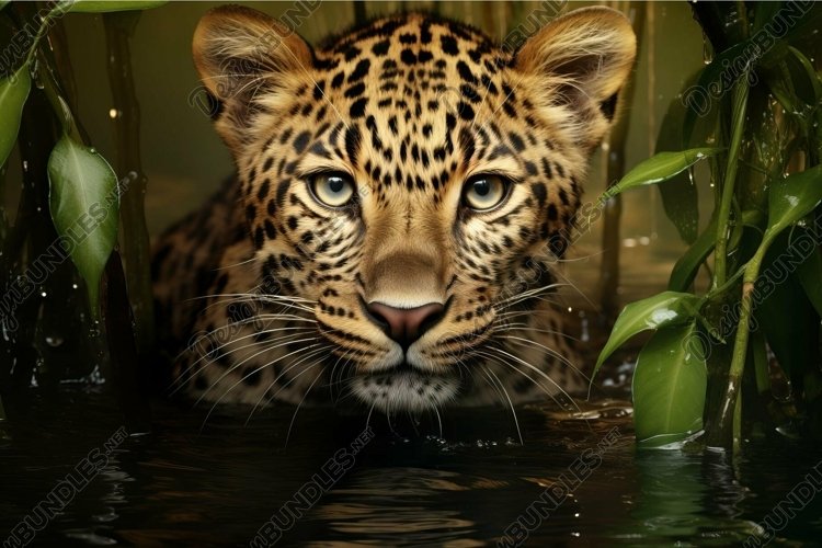 Intense leopard stare in water example image 1