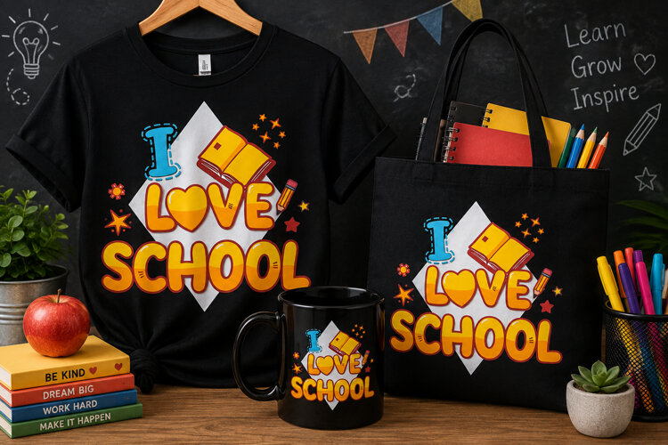 I Love School PNG | Cute Teacher and Student Back to School example image 1