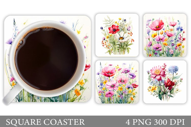 Wildflowers Coaster Design. Flowers Square Coaster