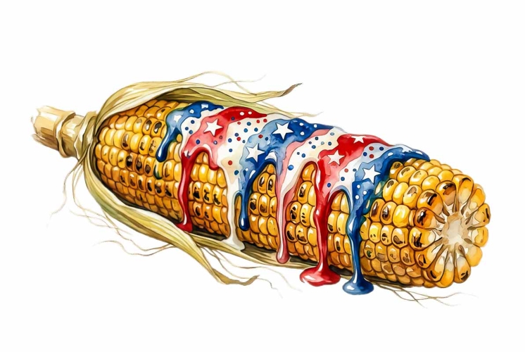 Watercolor grilled corn on the cob 4th of July clipart