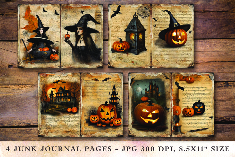 Junk Journal Pages - halloween witch pumpkins
