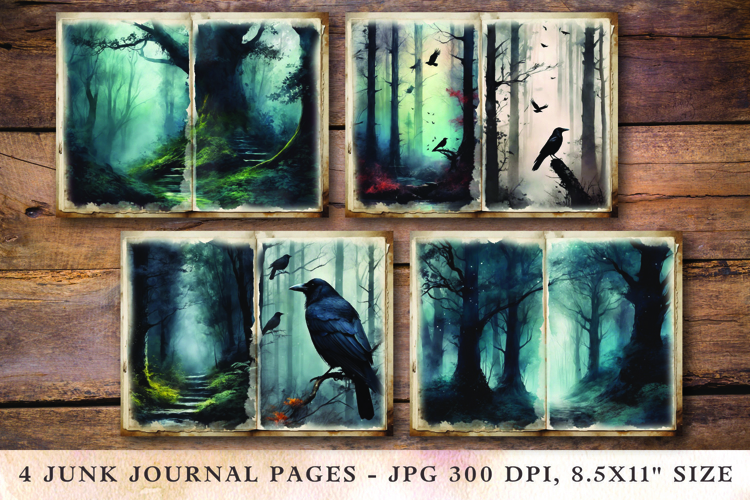 Junk Journal Pages - forest crows
