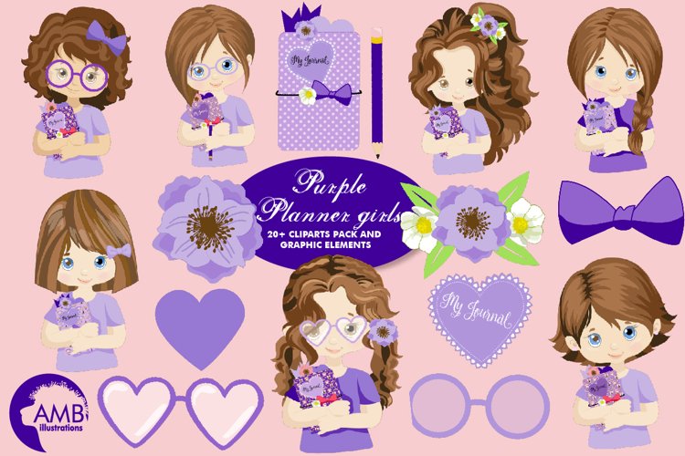 Purple Planner Girls Clipart AMB-2176 example image 1