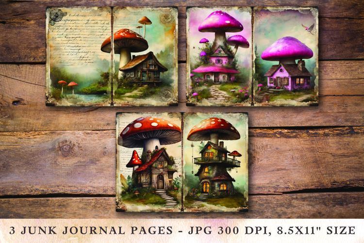 Junk Journal Pages - mushroom house