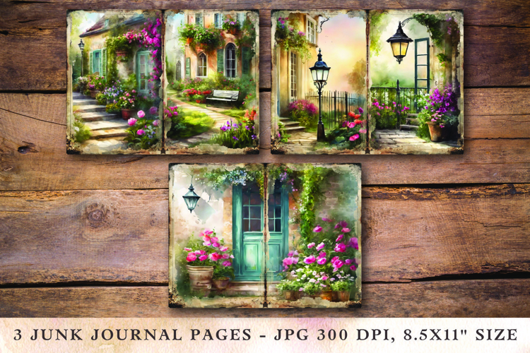 Junk Journal Pages - floral house