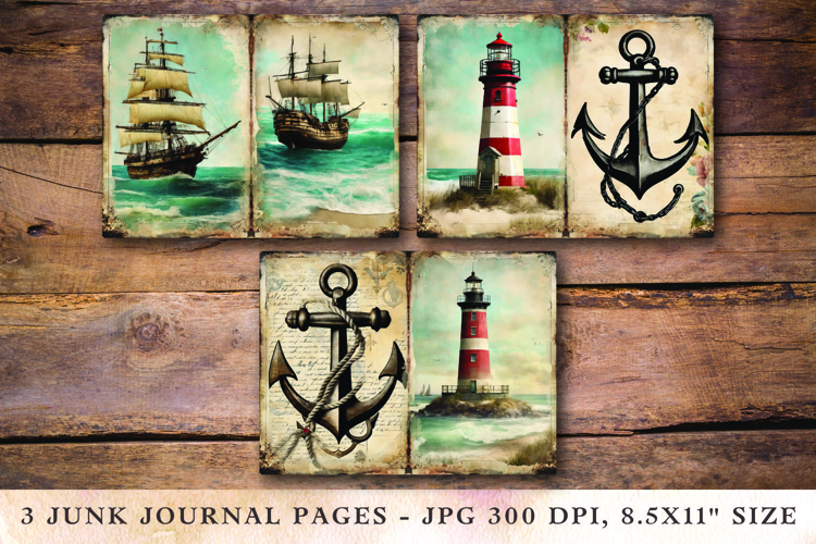 Junk Journal Pages - navy ship example image 1