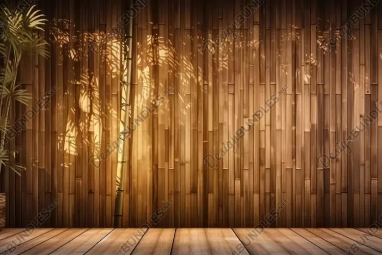 Wooden Background With Leaves And Sunshine