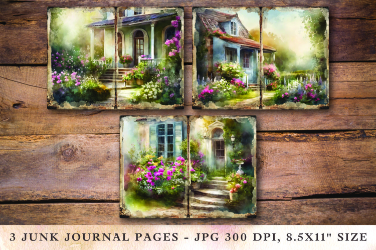 Junk Journal Pages - floral house